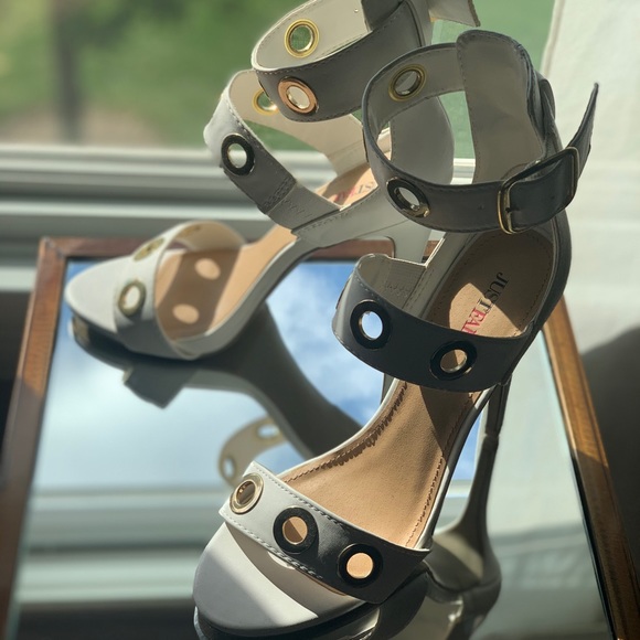 White/Gold Ankle Strap Heels - Picture 4 of 6